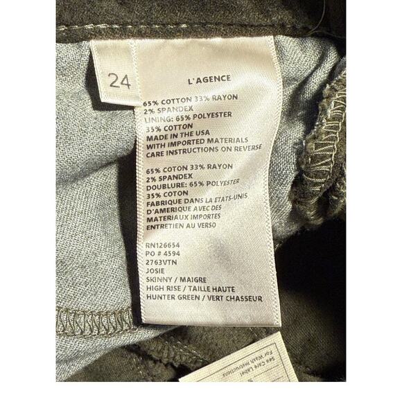 NEW L'AGENCE Josie High Rise Skinny Corduroy Jeans in Hunter Green Size 0‎ (24) - Picture 8 of 9